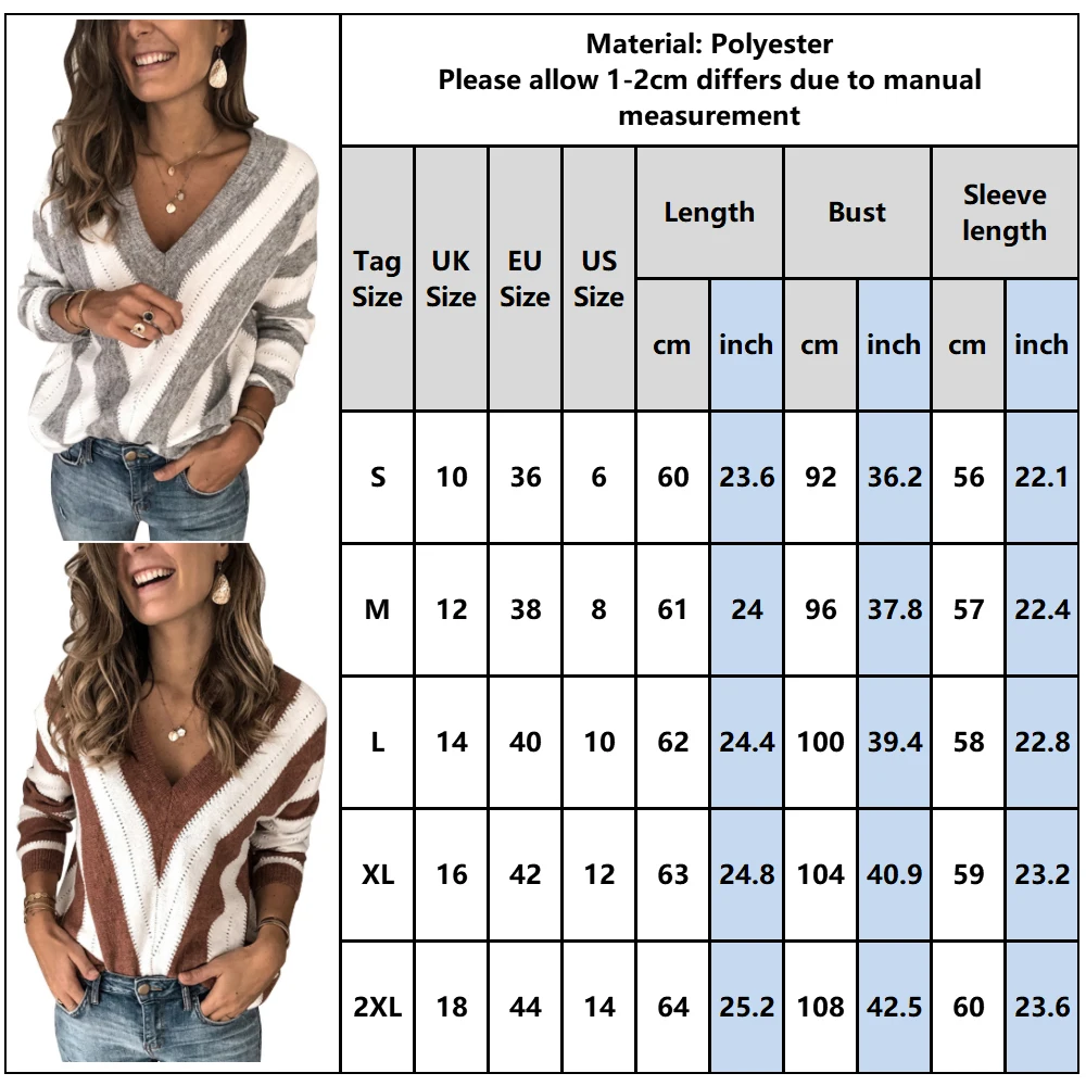 Женский свитер в полоску с v-образным вырезом сексуальный джемпер длинными