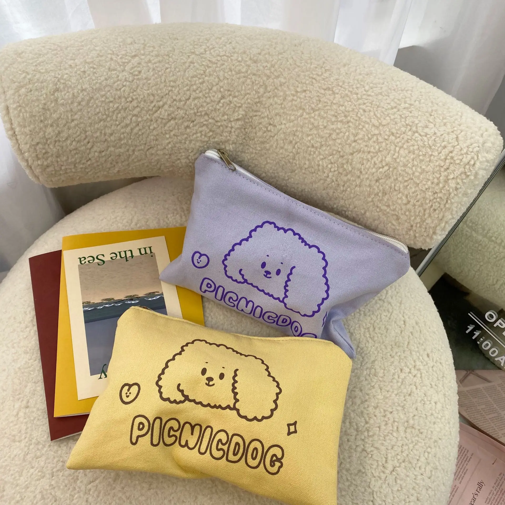 Мультфильм милый Вьющиеся собака Карандаш Чехол холст Портативный Kawaii Цвет