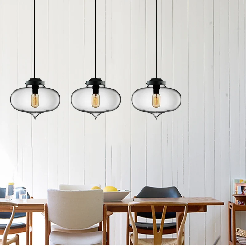 Lámpara colgante de cristal ámbar claro para comedor, luminaria de suspensión LED E27 de 9 tipos de barra para restaurante y cocina