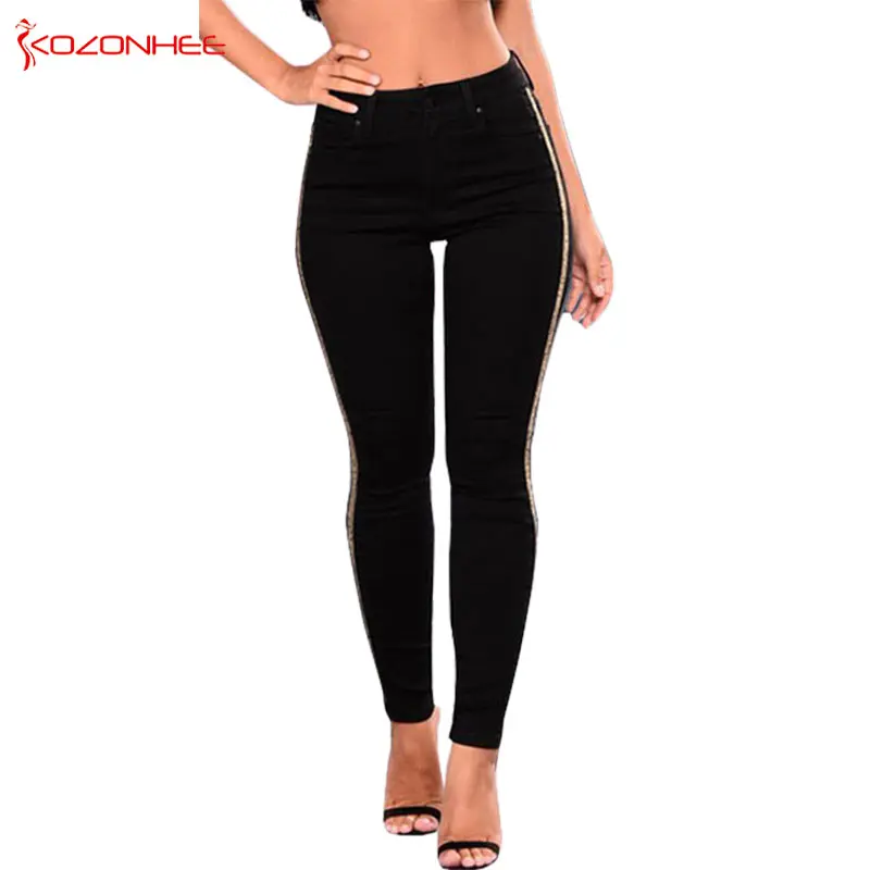 Женские эластичные джинсы с завышенной талией черные скинни брюки карандаш