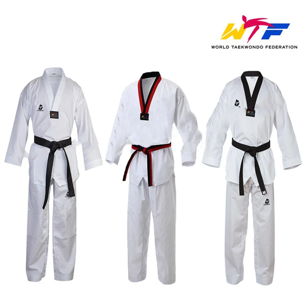 Традиционный белый WTF тхэквондо Basic Uniform Дети Взрослый костюм Gi Dobok Униформа