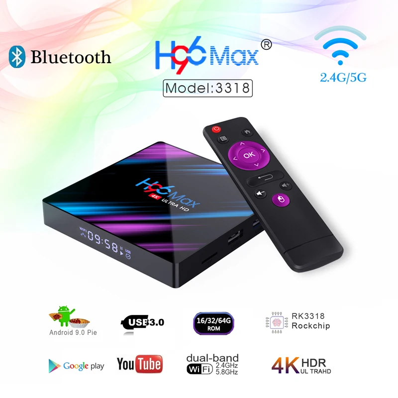 H96 MAX 9 0 для приставки Android Smart TV Box 4 Гб + 64 Беспроводной IPTV 4K USB Декодер каналов