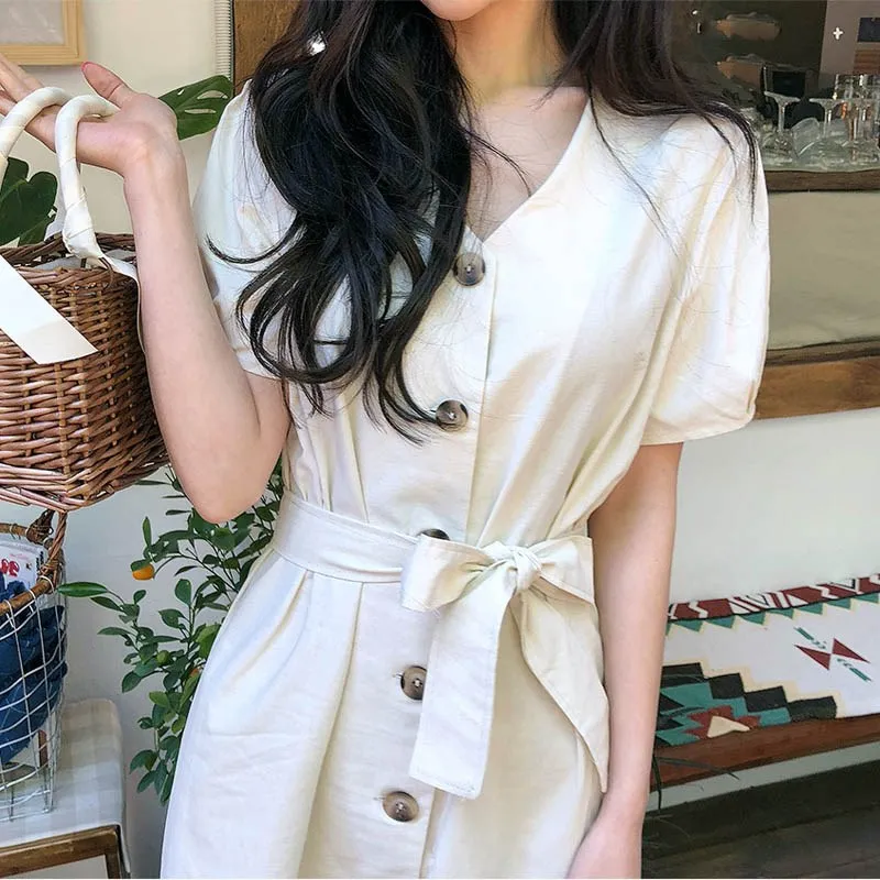 Женское платье средней длины Повседневное со шнуровкой и коротким рукавом