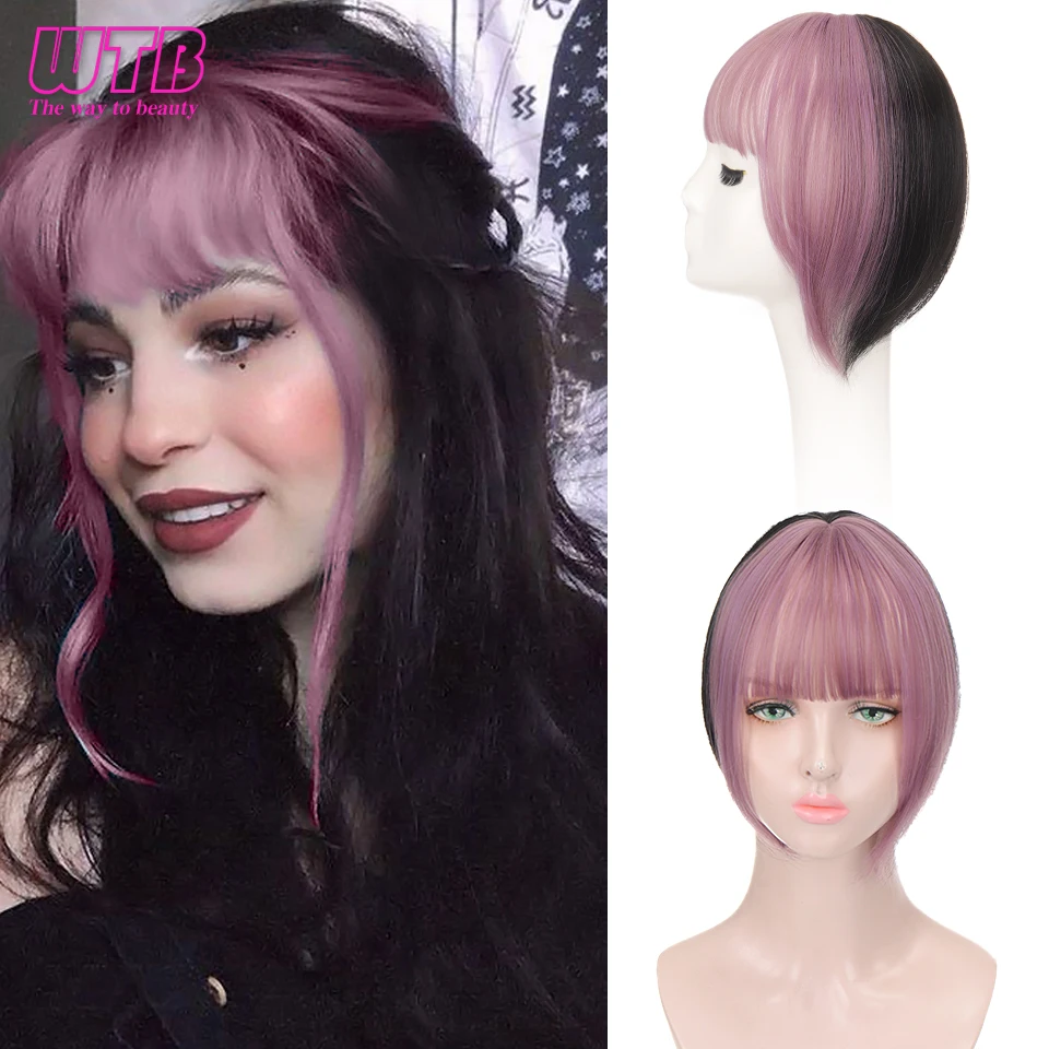 WTB Synthetic Mixed Purple Ombre Black Straight Bangs Fringe Clip in Hair Extension Increase Hair Volume Hairpieces