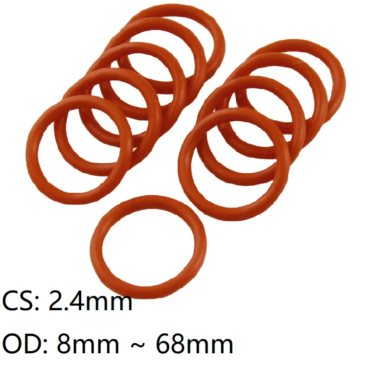

20pcs Red Silicone O Ring Gasket CS 2.4mm OD 8 ~ 70mm FoodGrade Waterproof Washer Rubber Insulated O Shape Seal Thickness