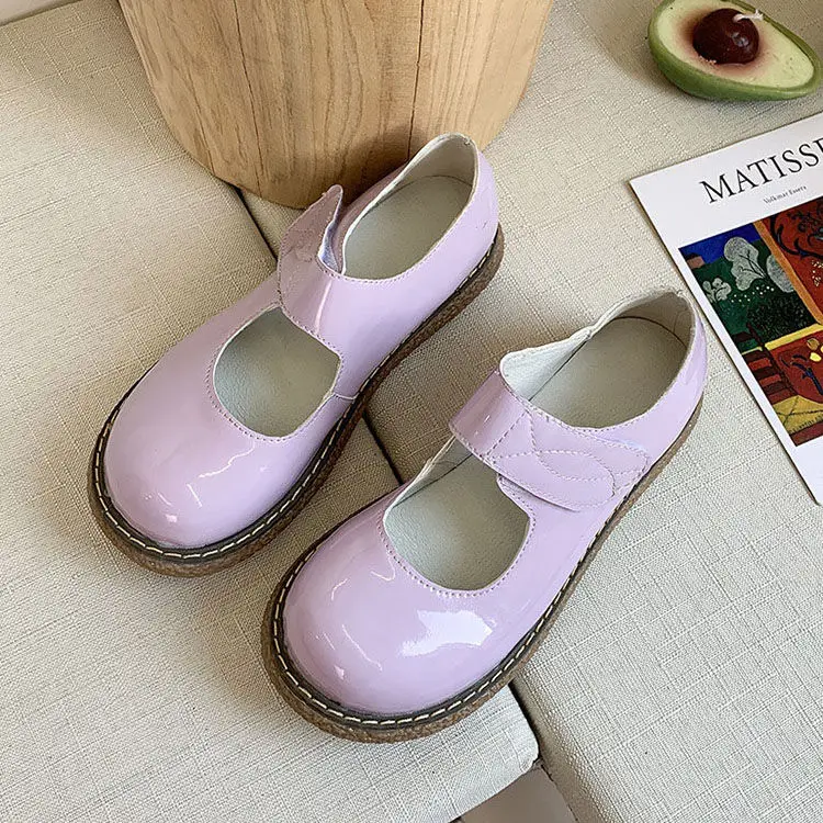 purple Обувь в стиле Лолиты; цвет белый, черный; милые кожаные туфли в стиле Лолиты с круглым носком для девочек; японская обувь для школьной униформы; Милая повседневная обувь в стиле Лолиты - Цвет: purple