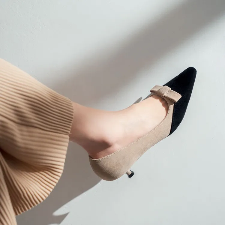 Туфли женские классические на каблуке-шпильке квадратный носок бант высокий