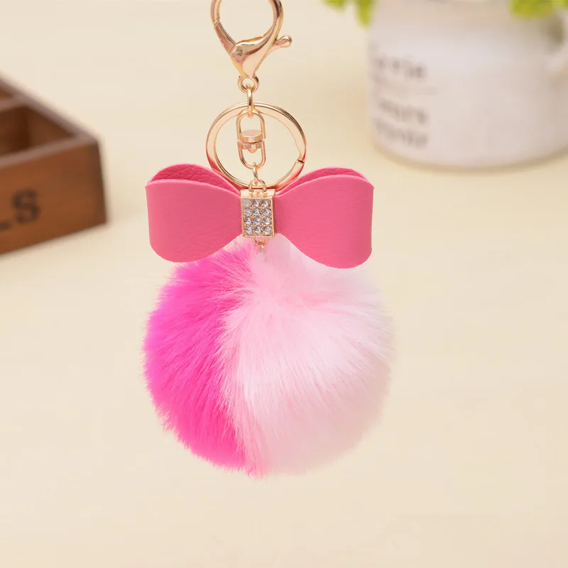 

Rabbit Fur Pom-pom Key Chain Bag Charm Fluffy Puff Ball Bow Key Car Pendant