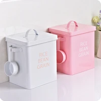 5kg tinplate box spoon moistureproof antirust sunscreen washing powder bucket rice grain dispenser pet food storage container