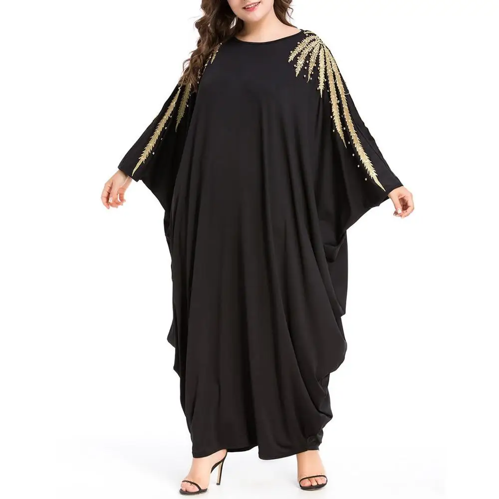 Плюс Размеры Для женщин халат Бисер длинный рукав мусульманский арабское платье