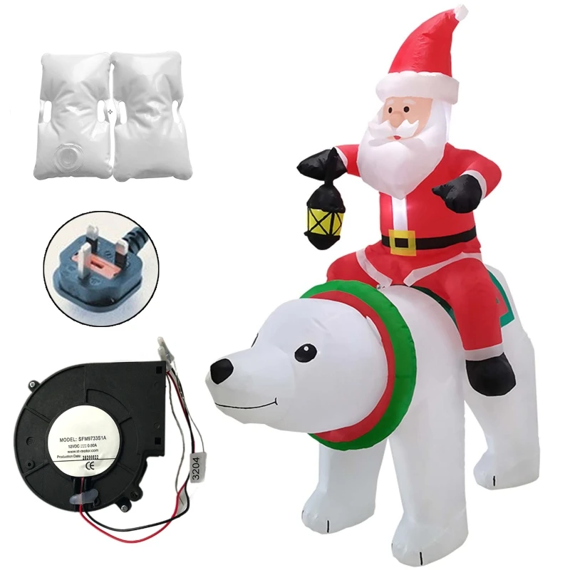 

Outdoor Garden Yard Blow up Props Inflatable LED Lights Christmas Santa Claus Riding Bear Decoration