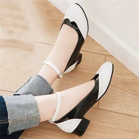 2020 fashion women pumps low heels vintage shoes block heel ankle strap ladies shoes spring round toe oxford pumps size 42 43 44