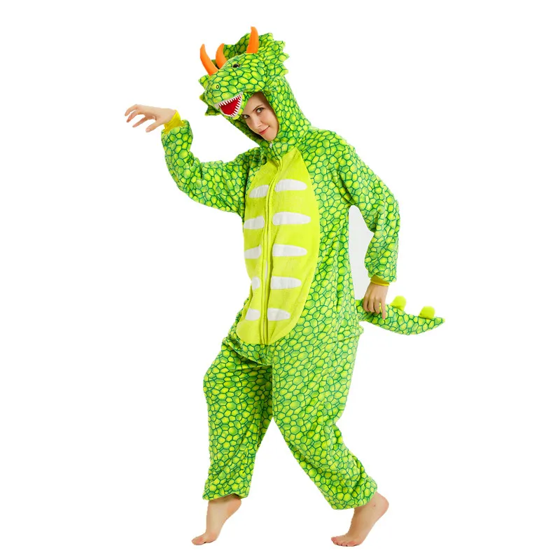 Triceratops Green Трицератопс динозавр Хаски Minotaur Кот лев Король панда Мангуст Кигуруми для взрослых костюмы для косплея на Хэллоуин комбинезоны пижамы - Цвет: Triceratops Green