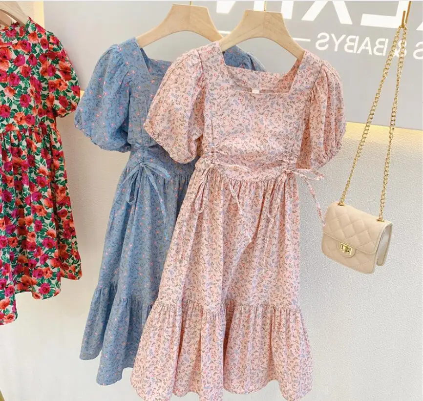 2021 Summer Baby Girls Printed Bow Dress, Princess Kids Fashion Clothing 5 pieces/lot, Wholesale
