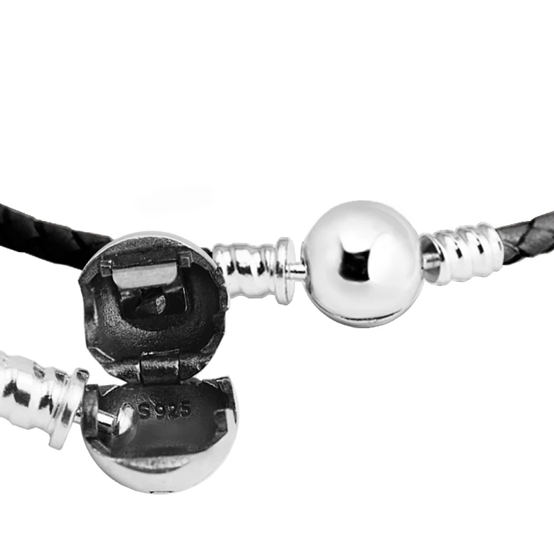 

Round Clasp Black Leather Bracelets For Woman DIY Jewelry Making Fits Original Charms & Beads Fashion Female Bracelets