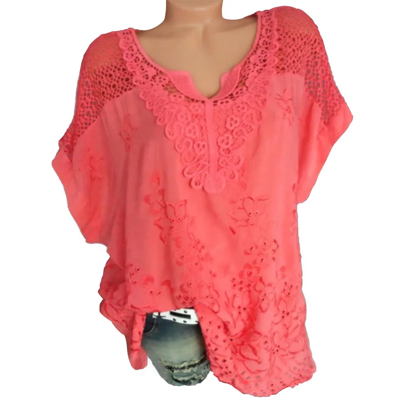 Женская кружевная блузка с вышивкой и вырезами летняя модная повседневная