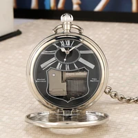 luxury silver musical movement pocket watch quartz hand crank playing music watch fob chain pendant clock happy new year gifts