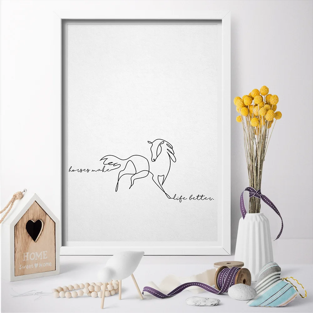 Wall Art Холст Картина лошадь делают жизнь лучше одна линия работает художественный