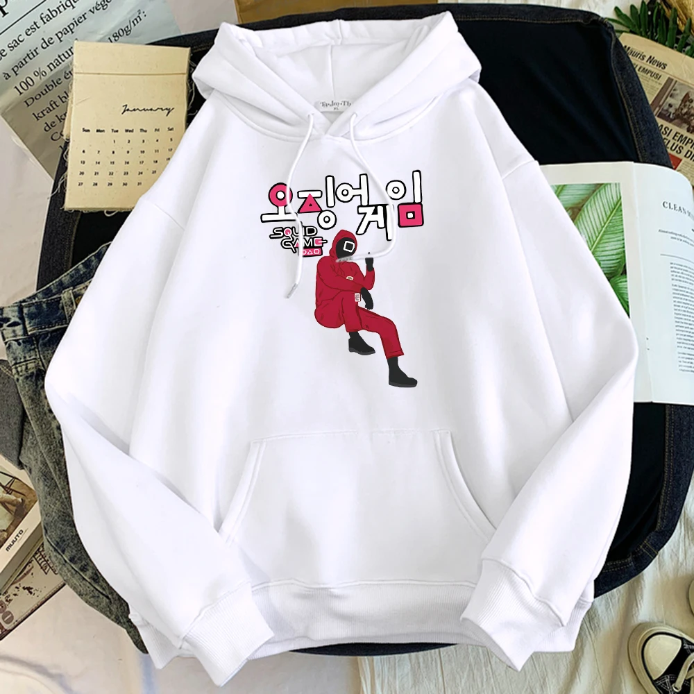 

Мужская толстовка с рисунком игры кальмар, красная одежда с квадратным лицом, мужская тренировочная толстовка с круглым вырезом, модная теп...