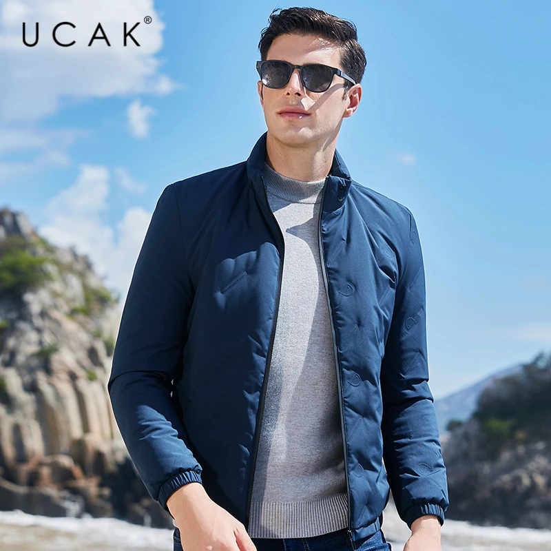 UCAK Brand 90% White Duck Down Solid Color Down Jacket Clothing Men New Fashion Classic Streetwear Stand Collar Down Coat U8032