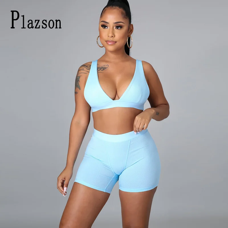 

Summer Sleeveless Sundress Crop Top And Shorts 2 Pieces Set Sexy Tight Club Party Lady Fashion Sheath Tracksuits Ensemble Femme
