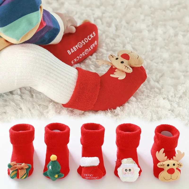 

Christmas warm anti slip socks baby new born socks winter thick terry toddler socks with rubber soles indoor slipper infants