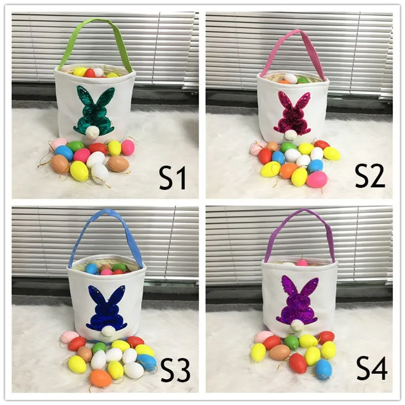 Cesta de conejo de pascua con lentejuelas, bolsa bonita para ni&ntilde;os, regalo de dulces, decoraci&oacute;n de fiesta de Pascua, 30 unids/lote, env&iacute;o directo-1