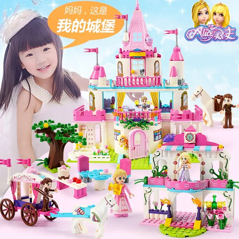 

New Princess Royal Carriage Alice Castle Building Block Set Friend Series DIY Assembling Brick Model Toys For Girl