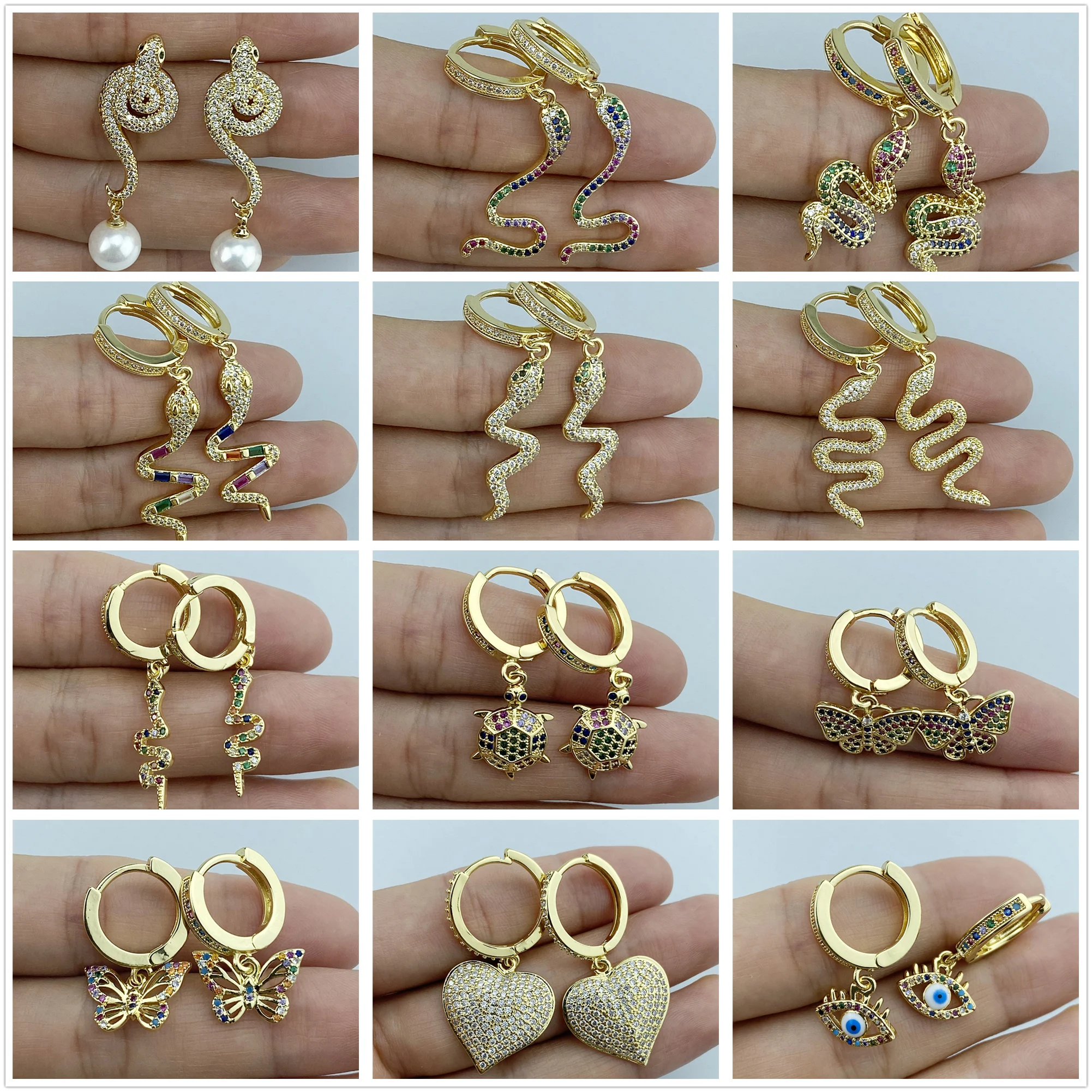 Серьги капельки золотого цвета в виде змеи с голубым дьявольским глазом