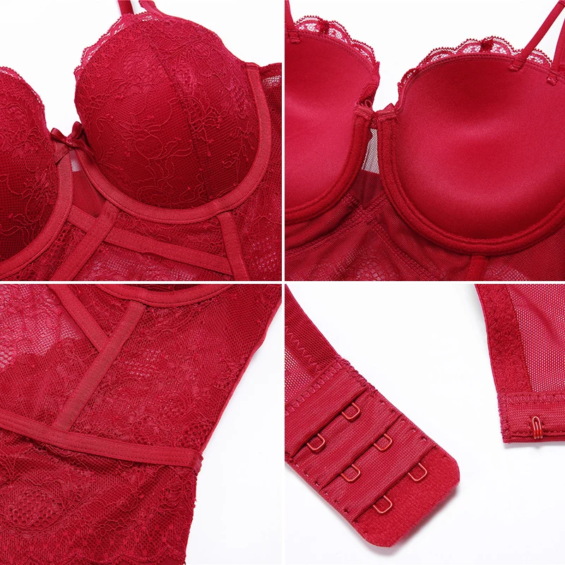 

Sleeveless Lace Bodysuit For Women Sexy Lingerie Bustier Corset Female Jumpsuit Women's Bodysuits Top Shapewear Romper Red Black