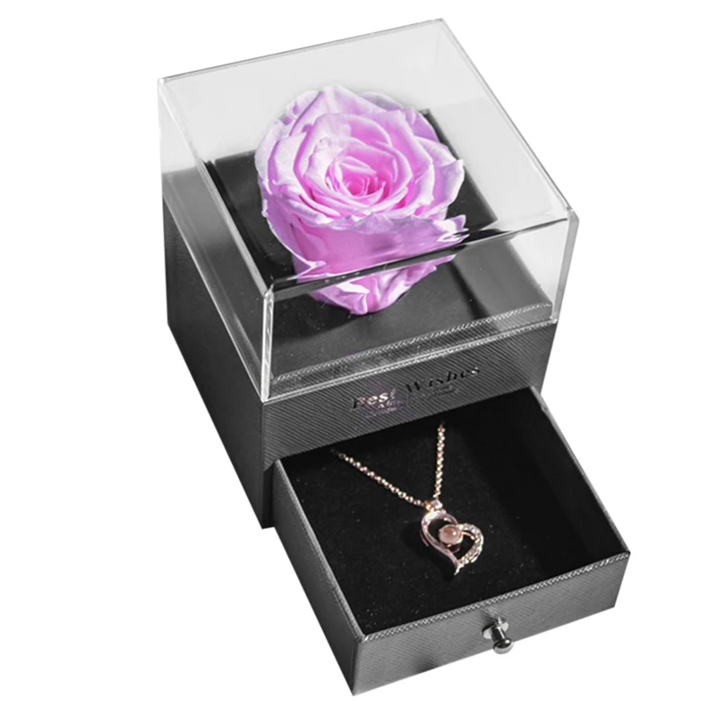 

Natural Eternal Rose Jewelry Box Necklace Preserved Flowers Proposal Ring Case Valentine's Gifts (Excluding Necklace)