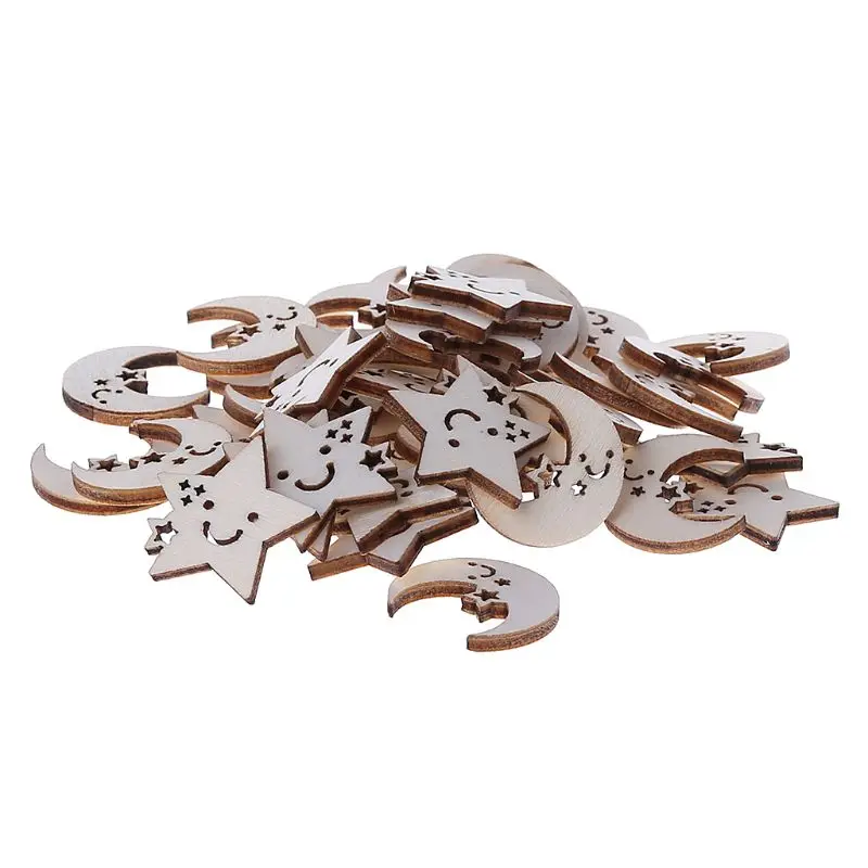 100 шт. ИД украшения из натуральных перьев Carft деревянный лунный звезда
