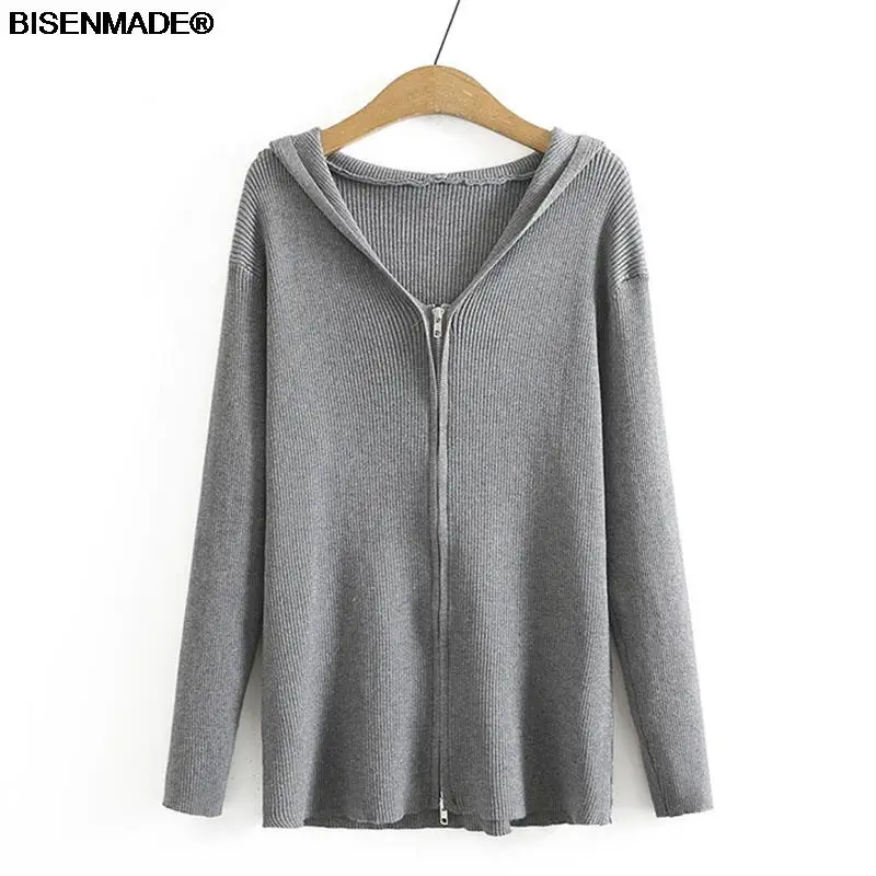 

Женская одежда, свитера, осень 2021, Новый Повседневный облегающий кардиган на молнии с капюшоном, 8928