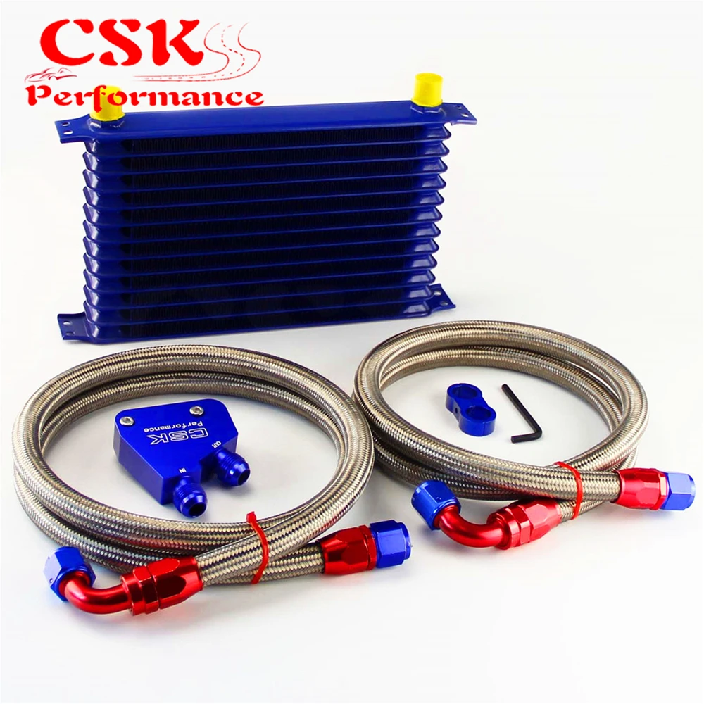 

13 Row 262mm AN10 Trust Oil Cooler Kit+Male Sandwich Plate Adapter Fits For LS1 LS2 LS3 VT VX VY VZ VE 5.7L Blue