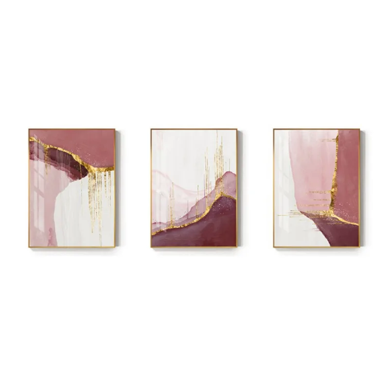 

Abstract Golden Pink Canvas Painting Nordic Color Block Posters Print Modern Gold Wall Pictures for Living Room Bedroom Wall Art