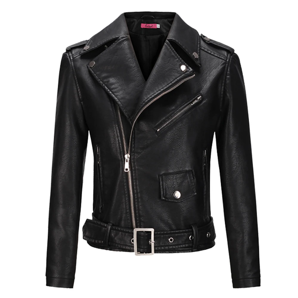 Осенняя короткая женская куртка из искусственной кожи на Молнии Черная