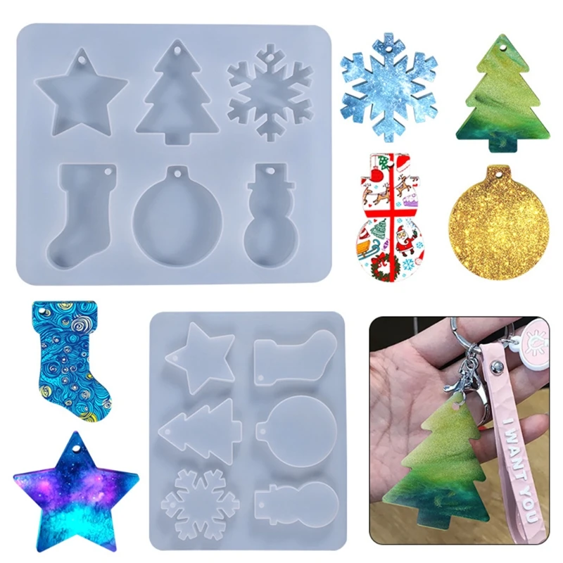 

Christmas Snowflake Snowman Epoxy Resin Mold Pendants Ornaments Silicone Mould DIY Crafts Home Decorations Jewelry Casting Tool