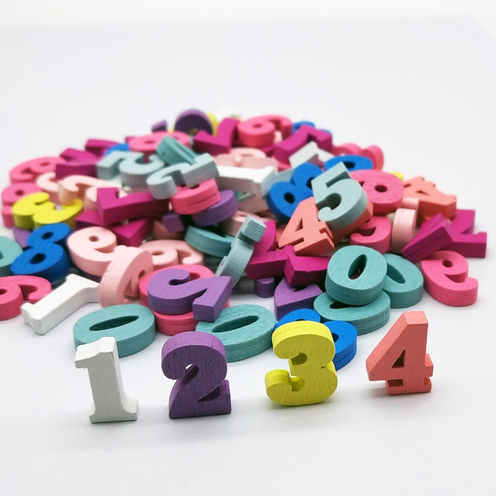 

100pcs Assorted Color Wooden Numbers For Arts Crafts DIY Decoration Display