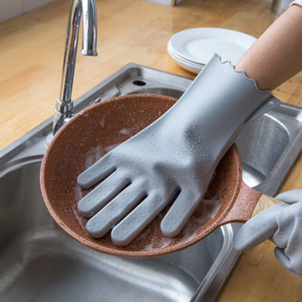 Волшебные силиконовые перчатки для мытья посуды кухонные чистки щетка домашнего