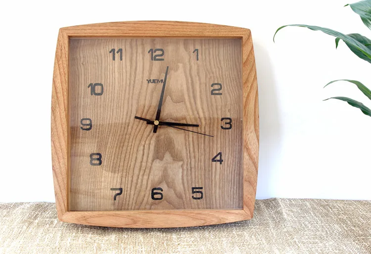 Solid wood wall clock Nordic minimalist living room silent wall clock I modern wooden quartz clock square clock