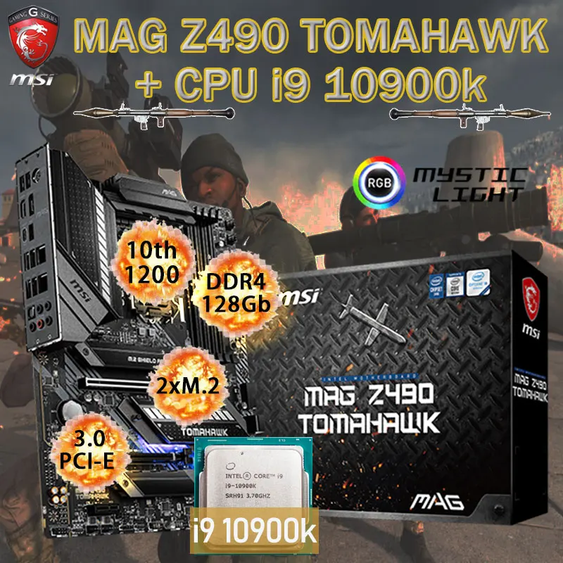 

LGA 1200 MSI MAG Z490 TOMAHAWK Motherboard Set+ Intel Core i9 10900K Combo DDR4 128GB M.2 PCI-E 3.0 Placa-mãe Desktop Intel Z490