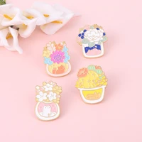 sleeping cat enamel pins drop shipping cactus flower basket plant brooch bag metal badge lapel pin jewelry gift for lover