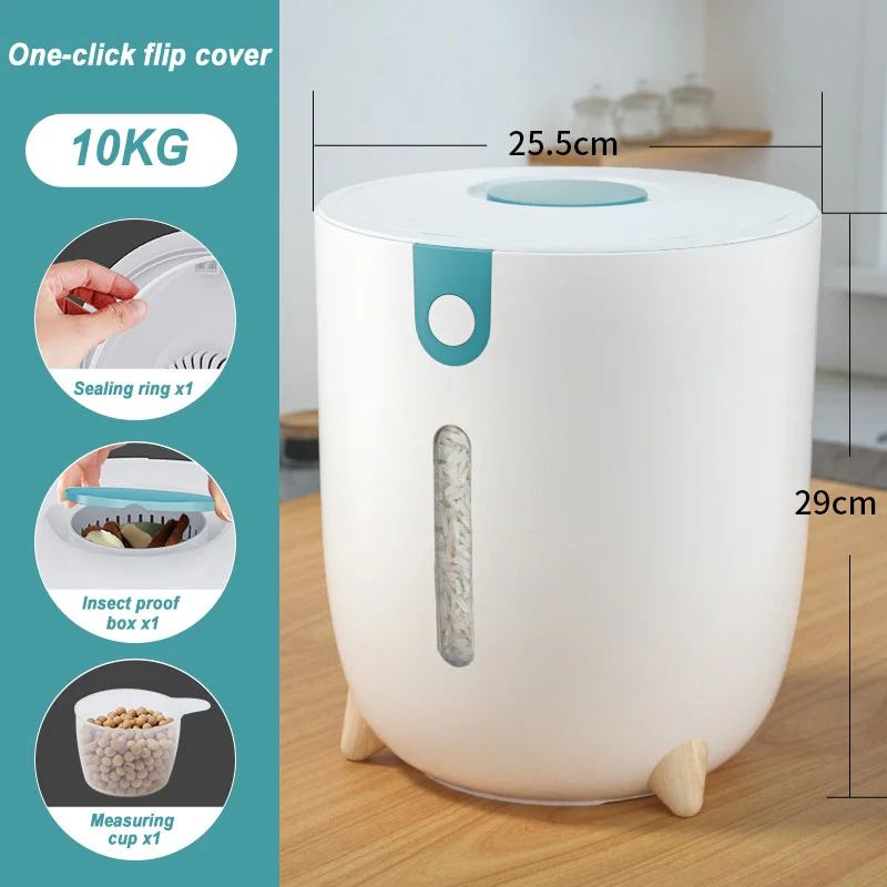 

22lbs Rice Container Bucket Flip Top Insect-proof Sealed Lid Grain Storage Tank Capacity For Kitchen Dog Food Household J99s