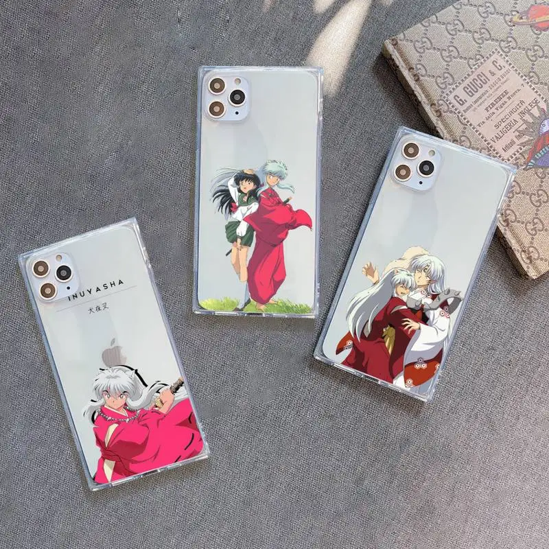 

Anime Inuyasha Phone Case For iPhone 7 8 11 12 X XS XR MINI Pro Max Plus Clear Square Transparent