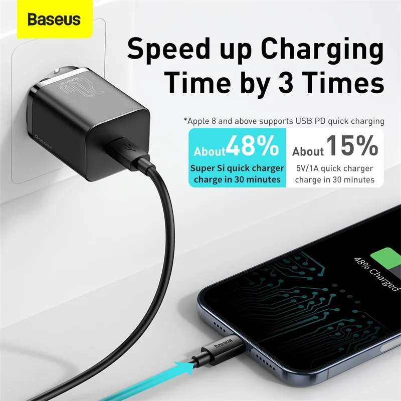 Baseus-cargador USB tipo C para m&oacute;vil, dispositivo de carga r&aacute;pida QC3.0, compatible con iPhone 12 Pro Max, 20W, PD Super Si-3
