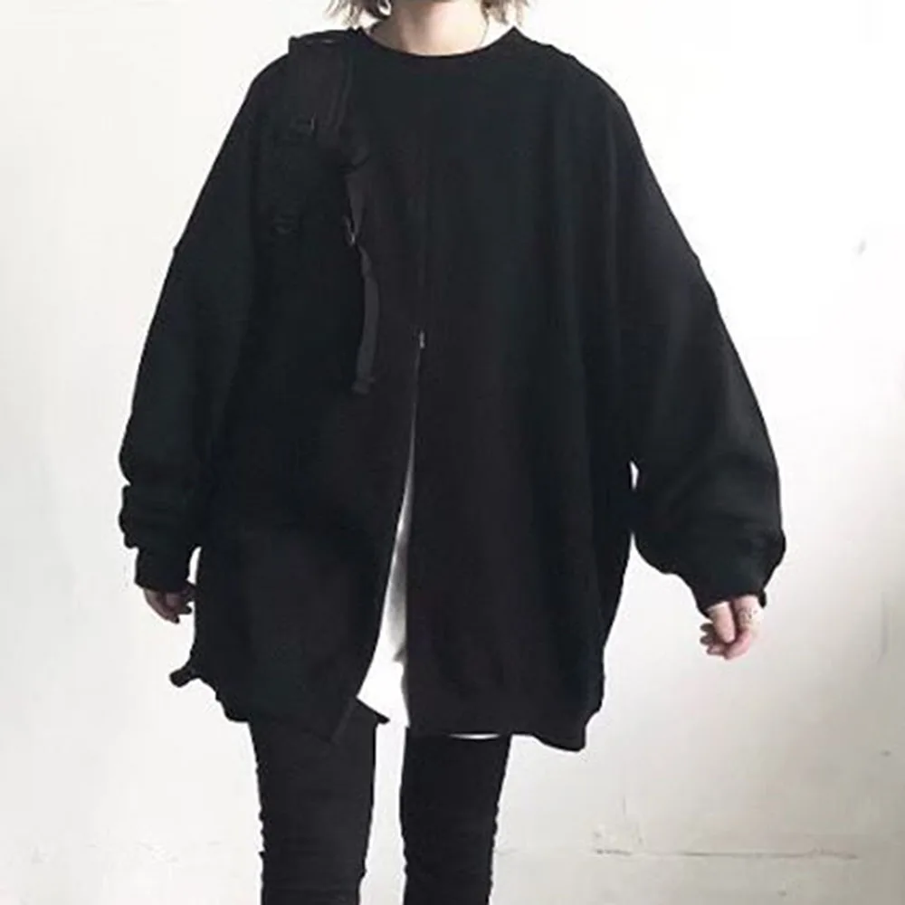 

Black Oversize Hoodies Women Unique Split Sweatshirt Spring Autumn Outwear Fashion Casual Loose Female All Match Pullover Tops