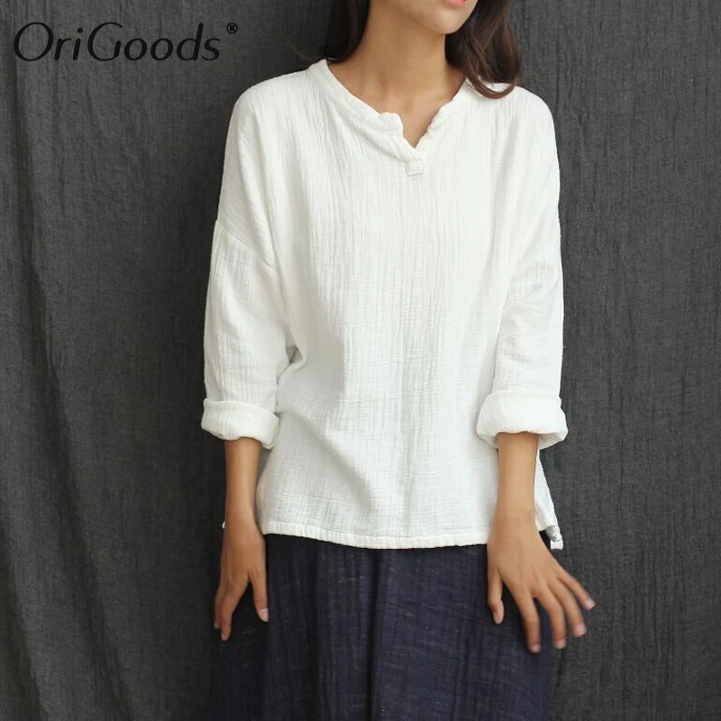 OriGoods женская блузка с длинным рукавом Осенняя рубашка Однотонная синяя Розовая