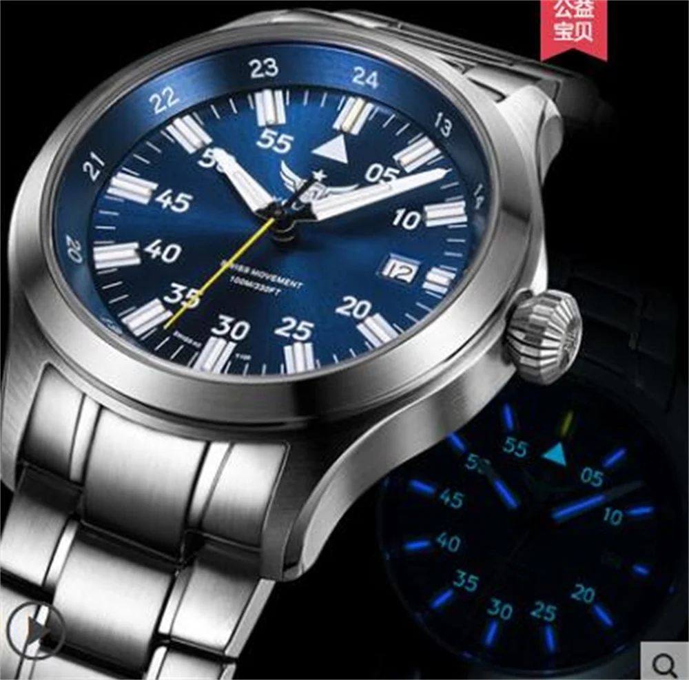 

NEW Yelang Men Quartz Watch Tritium T100 Waterproof 100m Ronda Movement Lithium battery pilot watch Sapphire Date Military Watch