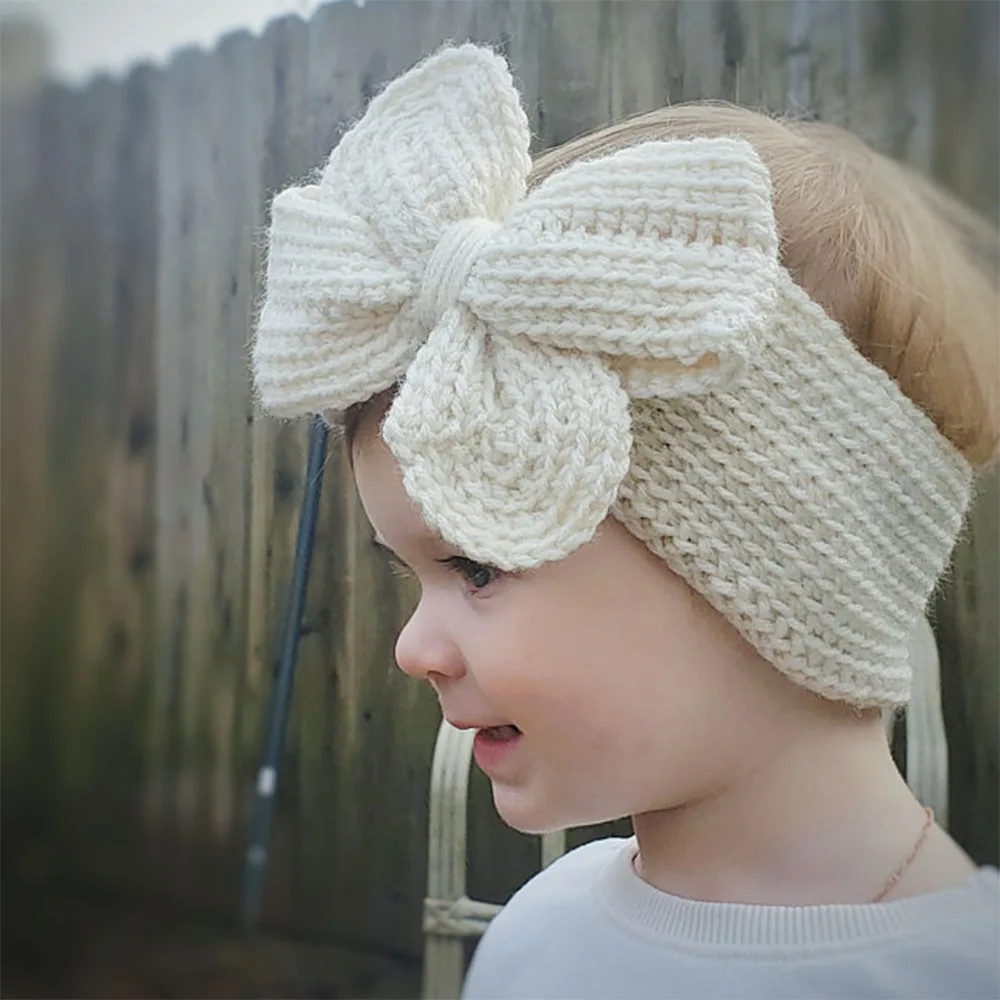 Вязаная повязка на голову с бантиками для маленьких девочек Детская зимняя