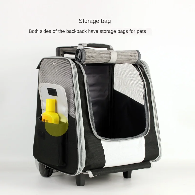 Pet bag trolley dog backpack out shoulder cat box portable double wheel foldable Breathable | Дом и сад